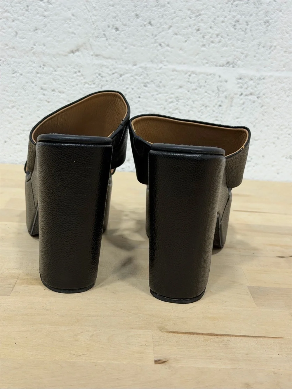 Sleek Black Platform Mule Heels for Women - Genuine Leather